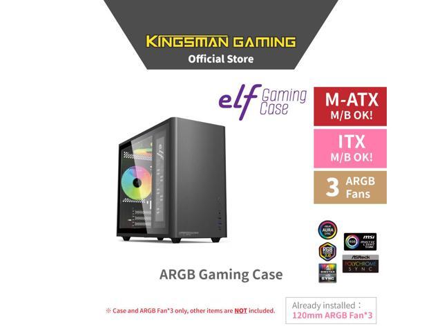 KINGSMAN eLf Mini Tower M-ATX PC Case - Includes 3 ARGB Fans, Tempered Glass Side Panel, Compatible with Micro-ATX and Mini-ITX, Desktop Mini...