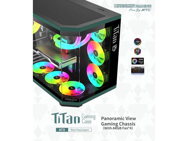 KINGSMAN TiTan Modern Aesthetics Dual-Cavity Panoramic Tempered Glass Mid-Tower ATX Computer Gaming Case, Pre-installed 4 ARGB Fans / Type-C...