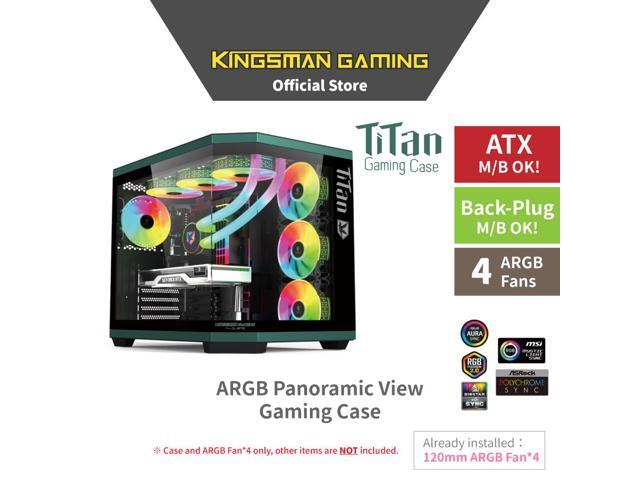 KINGSMAN TiTan Modern Aesthetics Dual-Cavity Panoramic Tempered Glass Mid-Tower ATX Computer Gaming Case, Pre-installed 4 ARGB Fans / Type-C...