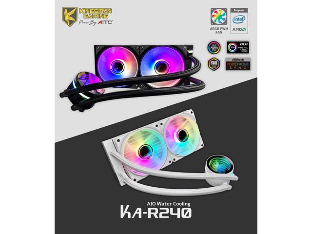 KINGSMAN KA-R240 ARGB All-In-One CPU Water Cooling Radiator, 240mm Radiator, PWM, ARGB Fan, compatible with Intel LGA1700 and AMD AM5-BLACK