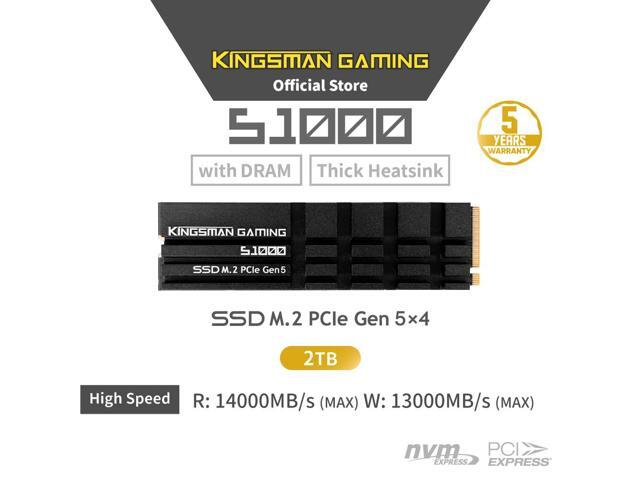 KINGSMAN S1000 M.2 2280 2TB PCIe Gen5.0x4 with DRAM CACHE and Heatsink, Up to 14,000 MB/s Internal Solid-State Drive