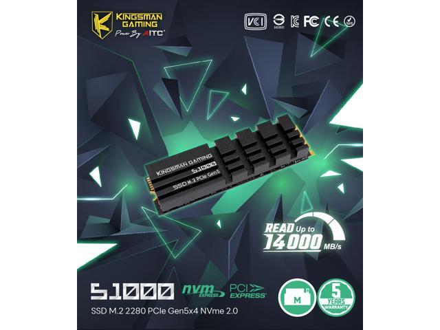 KINGSMAN S1000 M.2 2280 2TB PCIe Gen5.0x4 with DRAM CACHE and Heatsink, Up to 14,000 MB/s Internal Solid-State Drive