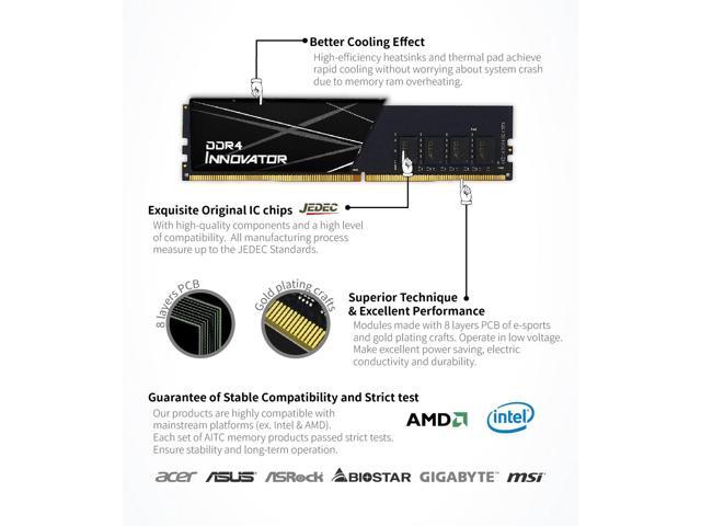 KINGSMAN INNOVATOR 32GB(16GBX2) 288-Pin PC RAM DDR4 3200 (PC4 25600) Desktop Memory - High-Speed RAM for Enhanced Performance and Compatibility-BLCAK