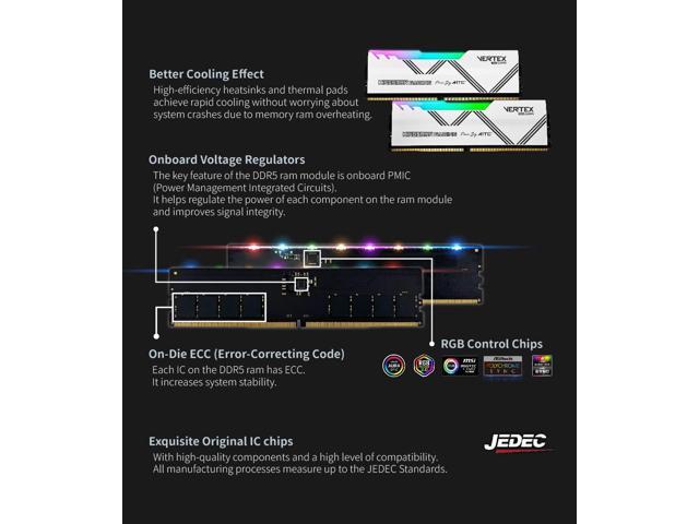 AITC KINGSMAN VERTEX RGB Series DDR5 32GB (2 x 16GB) 288-Pin PC RAM 6800 (PC5 54400) Desktop Memory Model XMP