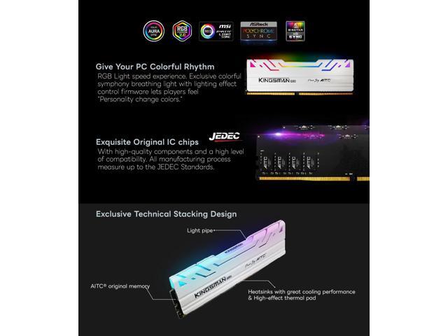 KINGSMAN RGB 16GB(8GBX2) 288-Pin PC RAM DDR4 3200 (PC4 25600) Desktop Memory Model UDIMM-WHITE