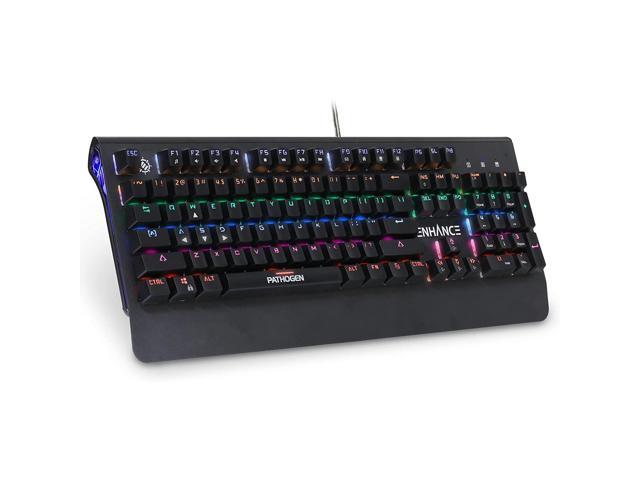 ENHANCE GAMING Pathogen 2 Blue Switch Mechanical Keyboard - Mechanical Gaming Keyboard With Fast 1ms Response Polling Rate, Integrated Wrist Rest