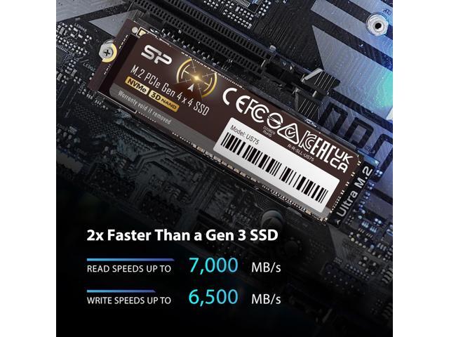 Silicon Power 1TB US75 Nvme PCIe Gen4 M.2 2280 SSD R/W Up to 7,000/6,500 MB/s, PS5 compatible (SU01KGBP44US7505SN)