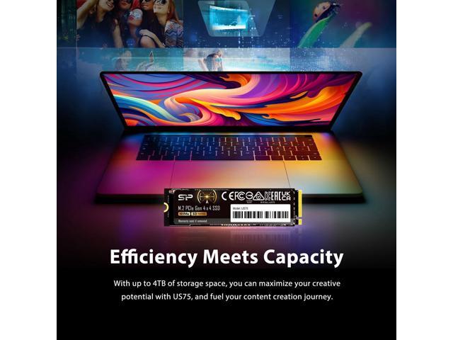 Silicon Power 2TB US75 Nvme PCIe Gen4 M.2 2280 SSD R/W Up to 7,000/6,500 MB/s (SU02KGBP44US7505SN)