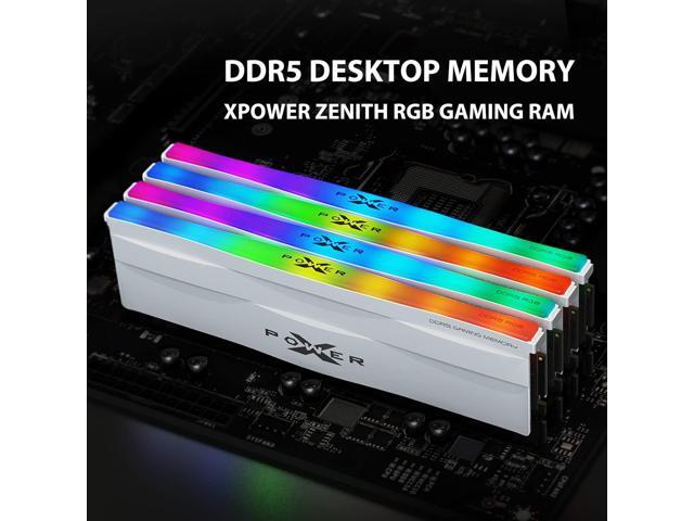 Silicon Power DDR5 32GB (2x16GB) Zenith RGB 6000MHz (PC5-48000) 288-pin CL30 1.35V UDIMM Desktop Memory Module RAM SU032GXLWU60AFDHSW White