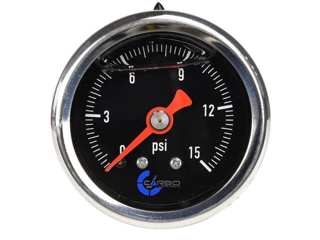 CARBO Instruments 1-1/2' Fuel Pressure Gauge, Stainless Steel Case 304, Chrome Plated Brass Connection, Glycerin Filled, 0-15 Psi, Accuracy 3-2-3%,...