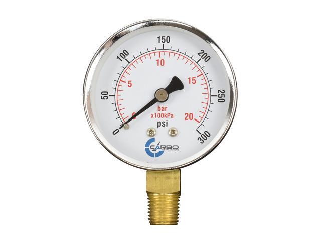 CARBO Instruments 2-1/2' Pressure Gauge, Chrome Plated Steel Case, Dry, 0-300 psi/kPa, Lower Mount 1/4' NPT