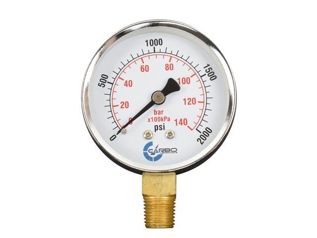 CARBO Instruments 2-1/2' Pressure Gauge, Chrome Plated Steel Case, Dry, 0-2000 psi/kPa, Lower Mount 1/4' NPT