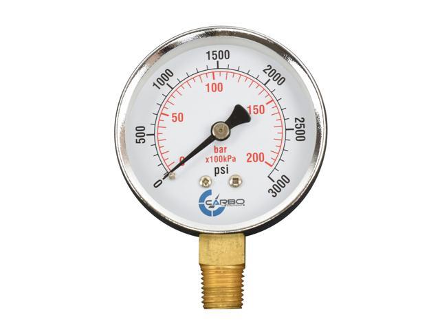 CARBO Instruments 2-1/2' Pressure Gauge, Chrome Plated Steel Case, Dry, 0-3000 psi/kPa, Lower Mount 1/4' NPT