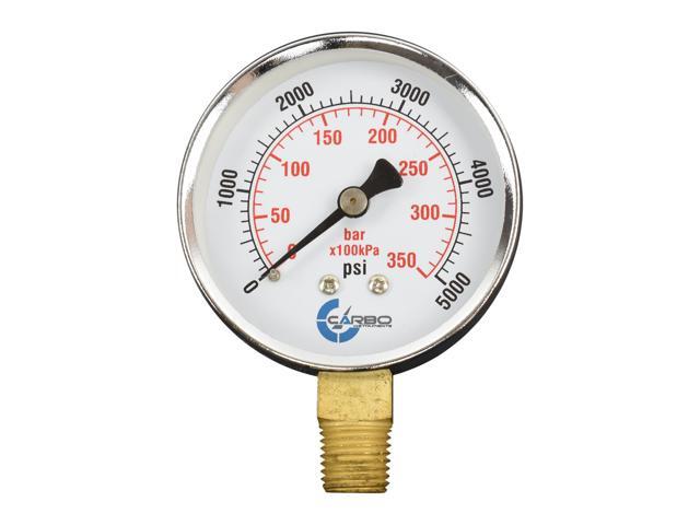 CARBO Instruments 2-1/2' Pressure Gauge, Chrome Plated Steel Case, Dry, 0-5000 psi/kPa, Lower Mount 1/4' NPT