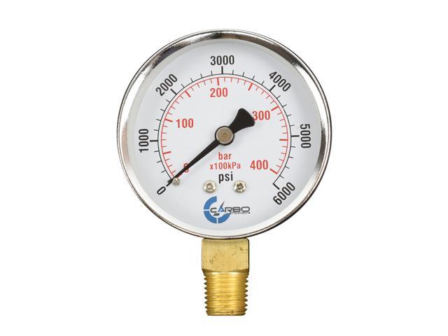 CARBO Instruments 2-1/2' Pressure Gauge, Chrome Plated Steel Case, Dry, 0-6000 psi/kPa, Lower Mount 1/4' NPT