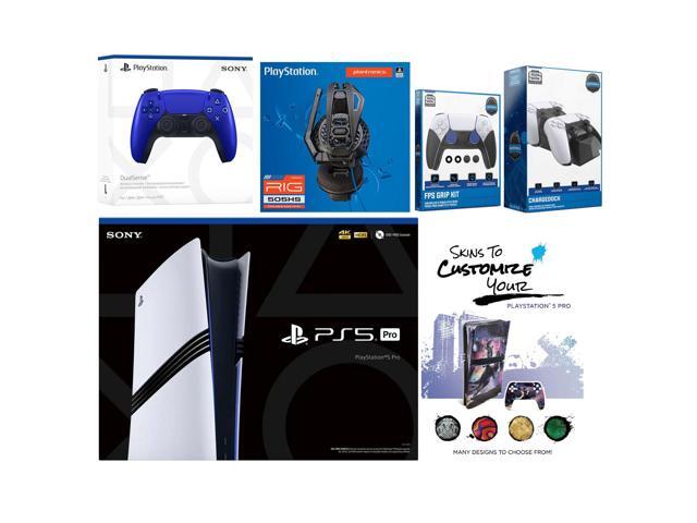 Sony Playstation 5 Pro Bundle with Extra Cobalt Blue Controller, Plantronics Headset, FPS Grip Kit, Dual Charge Dock and MightySkins Decal Voucher...