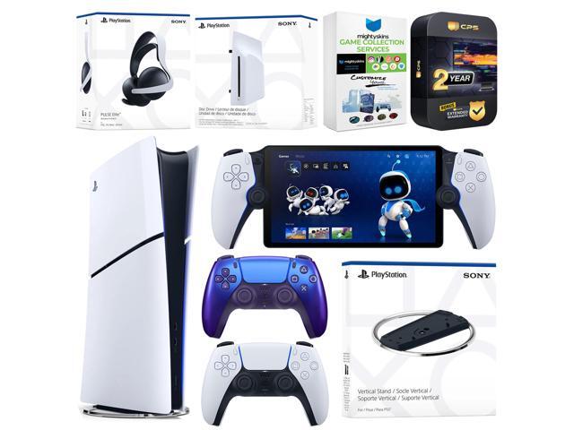Sony PlayStation 5 Slim Digital Bundle with Disc Drive, Stand, Extra Controller, Pulse Elite Headset, PlayStation Portal, MightySkins Game...