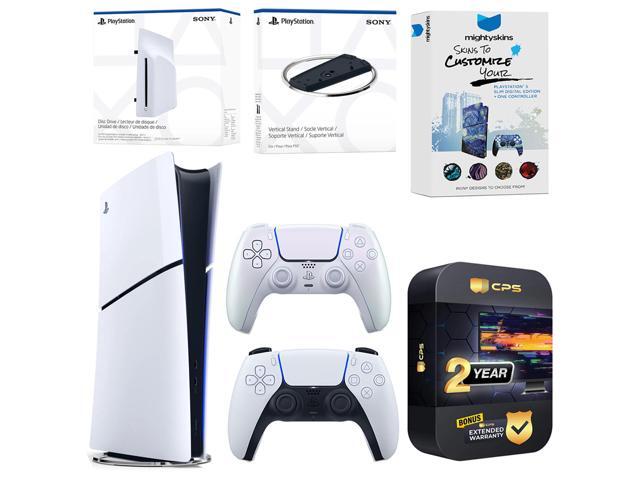 Sony PlayStation 5 Slim Digital Bundle with Disc Drive, Extra Controller, Vertical Stand, MightySkins Voucher and 2 Year Extended Warranty - Chroma...