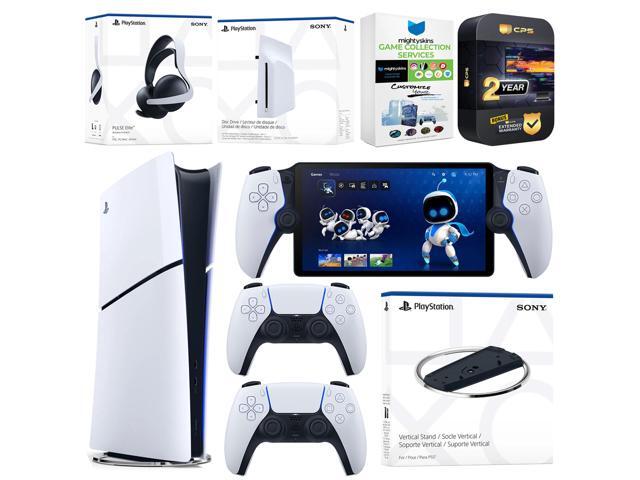 Sony PlayStation 5 Slim Digital Bundle with Disc Drive, Stand, Extra Controller, Pulse Elite Headset, PlayStation Portal, MightySkins Game...