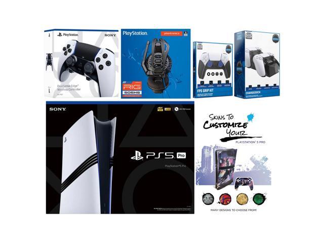 Sony Playstation 5 Pro Bundle with Extra EDGE Controller, Plantronics Headset, FPS Grip Kit, Dual Charge Dock and MightySkins Decal Voucher