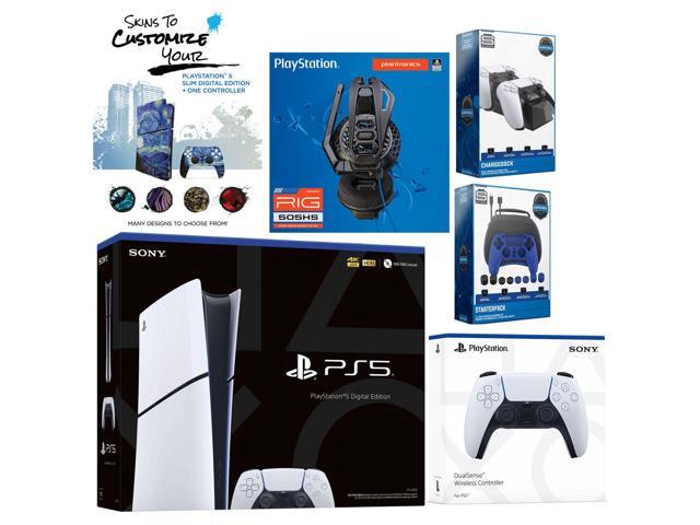 Sony Playstation 5 Slim Digital with Extra White Controller, Plantronics Headset, Gamer Kit, Charge Dock and MightySkins Decal Voucher + 1 Year CPS...
