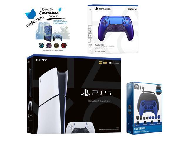 Sony PlayStation 5 Slim Digital with Extra Chroma Indigo Controller, Pro Gamer Starter Kit and MightySkins Decal Voucher