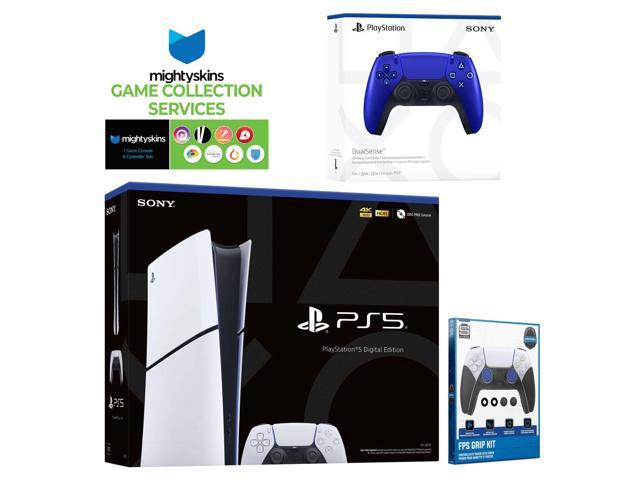 Sony PlayStation 5 Slim Digital with Extra Cobalt Blue Controller, FPS Grip Kit and MightySkins Game Pack Code