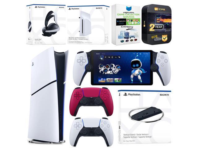 Sony PlayStation 5 Slim Digital Bundle with Disc Drive, Stand, Extra Controller, Pulse Elite Headset, PlayStation Portal, MightySkins Game...