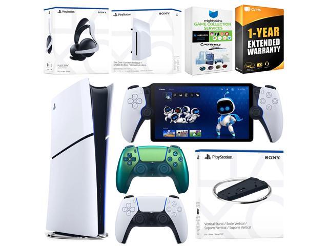 Sony PlayStation 5 Slim Digital Bundle with Disc Drive, Stand, Extra Controller, Pulse Elite Headset, PlayStation Portal, MightySkins Game...