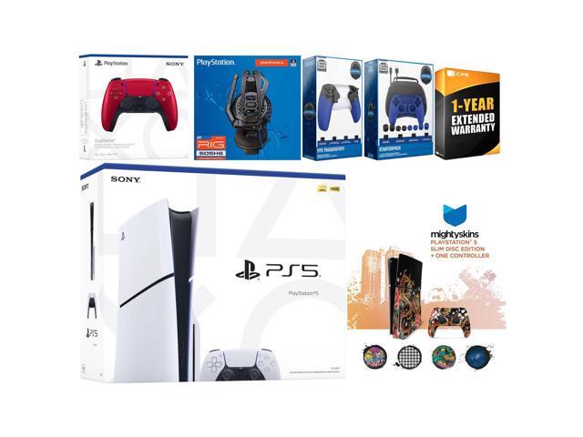 Sony Playstation 5 Slim Disc with Extra Volcanic Red Controller, Plantronics Headset, Gamer Kit, Trigger Kit and MightySkins Decal Voucher + 1 Year...