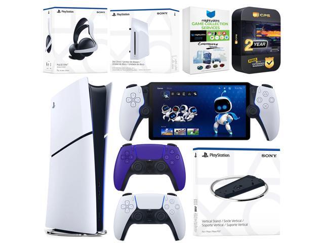Sony PlayStation 5 Slim Digital Bundle with Disc Drive, Stand, Extra Controller, Pulse Elite Headset, PlayStation Portal, MightySkins Game...