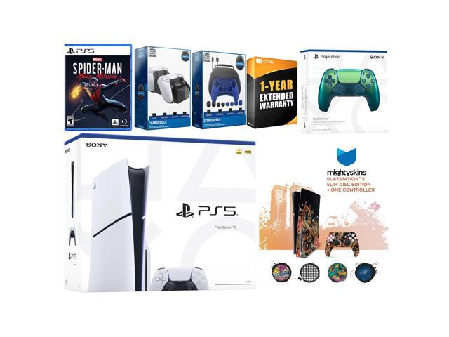 Sony Playstation 5 Slim Disc with Spider-Man: Miles Morales, Extra Chroma Teal Controller, Gamer Kit, Charge Dock and MightySkins Decal Voucher + 1...