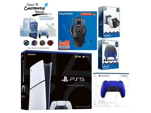 Sony Playstation 5 Slim Digital with Extra Cobalt Blue Controller, Plantronics Headset, Gamer Kit, Charge Dock and MightySkins Decal Voucher + 1...