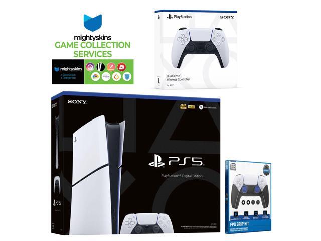 Sony PlayStation 5 Slim Digital with Extra White Controller, FPS Grip Kit and MightySkins Game Pack Code