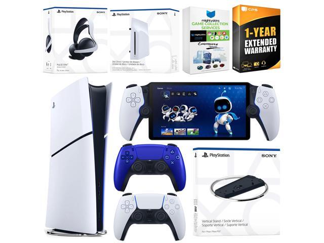 Sony PlayStation 5 Slim Digital Bundle with Disc Drive, Stand, Extra Controller, Pulse Elite Headset, PlayStation Portal, MightySkins Voucher and...