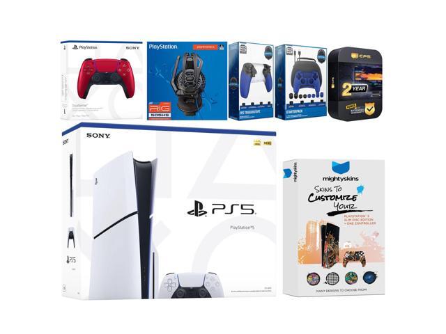 Sony Playstation 5 Slim Disc with Extra Volcanic Red Controller, Plantronics Headset, Gamer Kit, Trigger Kit and MightySkins Decal Voucher + 2 Year...
