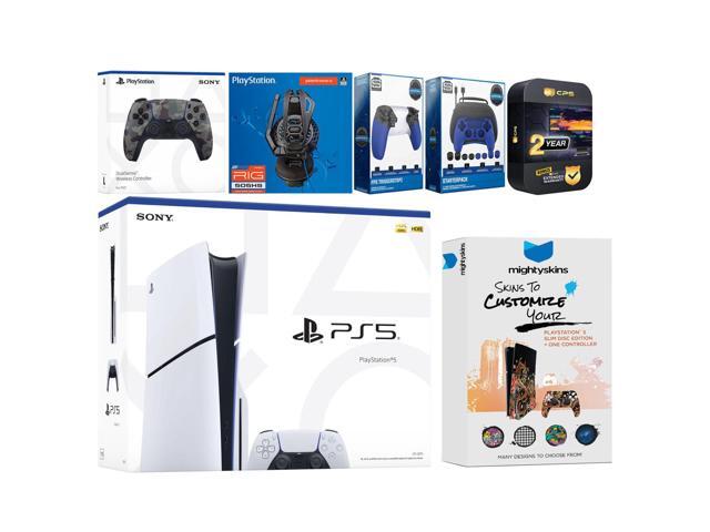 Sony Playstation 5 Slim Disc with Extra Gray Camo Controller, Plantronics Headset, Gamer Kit, Trigger Kit and MightySkins Decal Voucher + 2 Year...