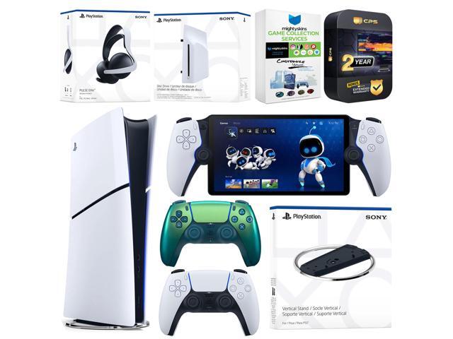 Sony PlayStation 5 Slim Digital Bundle with Disc Drive, Stand, Extra Controller, Pulse Elite Headset, PlayStation Portal, MightySkins Game...