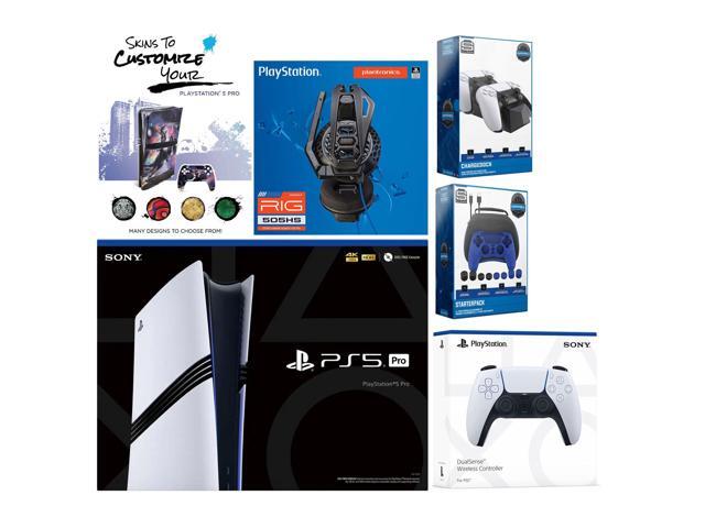 Sony Playstation 5 Pro Bundle with Extra White Controller, Plantronics Headset, Pro Gamer Kit, Dual Charge Dock and MightySkins Decal Voucher