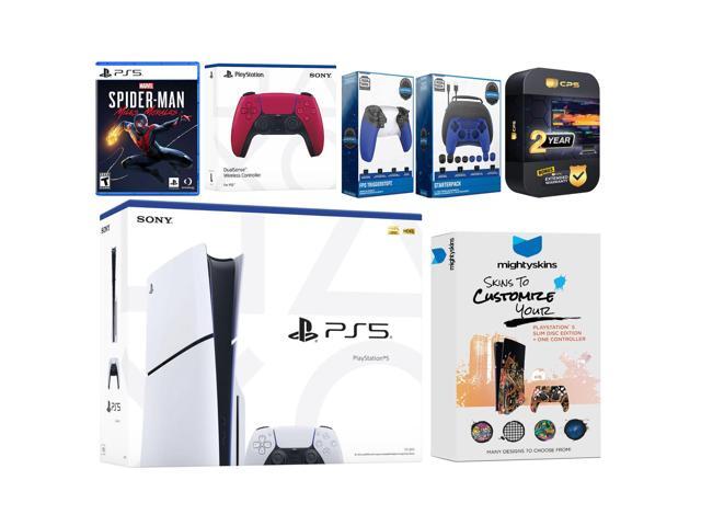Sony Playstation 5 Slim Disc with Spider-Man: Miles Morales, Extra Cosmic Red Controller, Gamer Kit, Trigger Kit and MightySkins Decal Voucher + 2...