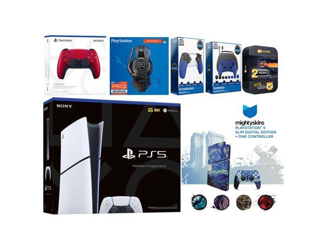 Sony Playstation 5 Slim Digital with Extra Volcanic Red Controller, Plantronics Headset, Gamer Kit, Trigger Kit and MightySkins Decal Voucher + 2...