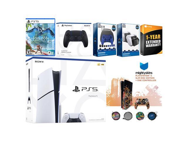 Sony Playstation 5 Slim Disc with Horizon Forbidden West, Extra Midnight Black Controller, Gamer Kit, Charge Dock and MightySkins Decal Voucher + 1...