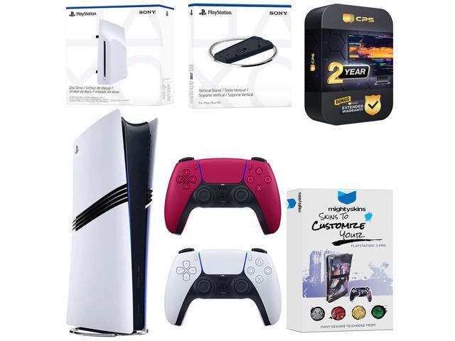 Sony PlayStation 5 Pro Digital Bundle with Disc Drive, Extra Controller, Vertical Stand, MightySkins Voucher and 2 Year Extended Warranty - Cosmic Red