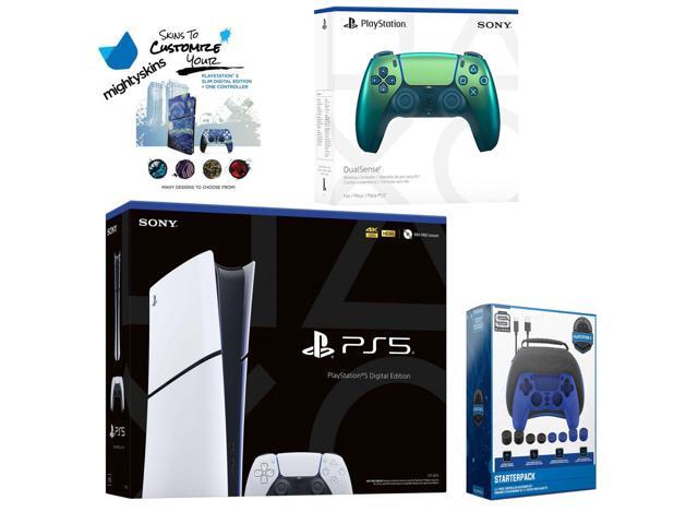 Sony PlayStation 5 Slim Digital with Extra Chroma Teal Controller, Pro Gamer Starter Kit and MightySkins Decal Voucher