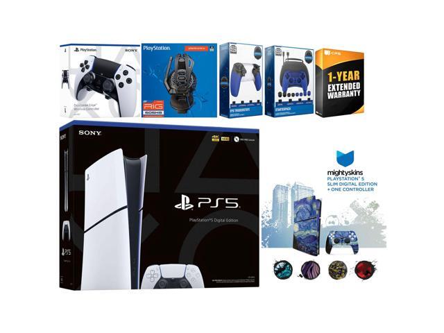 Sony Playstation 5 Slim Digital with Extra EDGE Controller, Plantronics Headset, Gamer Kit, Trigger Kit and MightySkins Decal Voucher + 1 Year CPS...