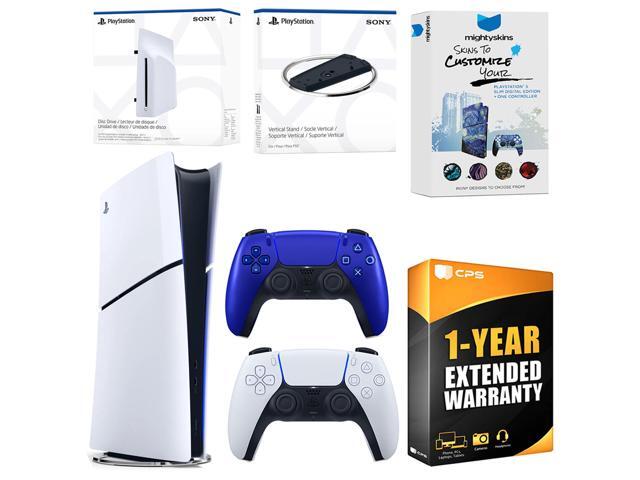 Sony PlayStation 5 Slim Digital Bundle with Disc Drive, Extra Controller, Vertical Stand, MightySkins Voucher and 1 Year Extended Warranty - Cobalt...