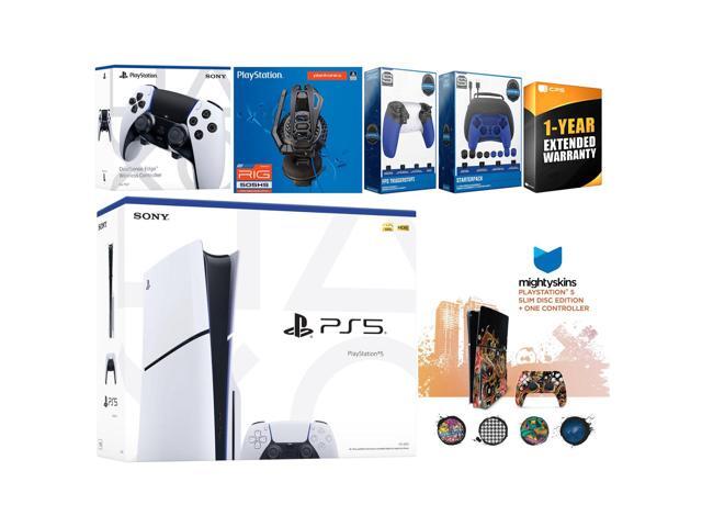 Sony Playstation 5 Slim Disc with Extra EDGE Controller, Plantronics Headset, Gamer Kit, Trigger Kit and MightySkins Decal Voucher + 1 Year CPS...