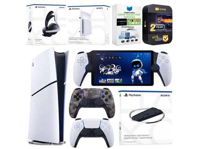 Sony PlayStation 5 Slim Digital Bundle with Disc Drive, Stand, Extra Controller, Pulse Elite Headset, PlayStation Portal, MightySkins Game...