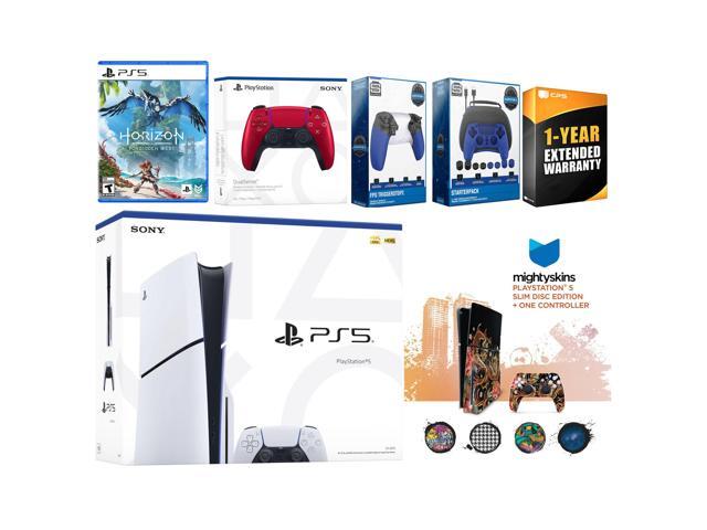Sony Playstation 5 Slim Disc with Horizon Forbidden West, Extra Volcanic Red Controller, Gamer Kit, Trigger Kit and MightySkins Decal Voucher + 1...