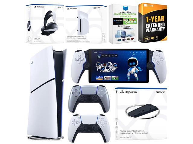 Sony PlayStation 5 Slim Digital Bundle with Disc Drive, Stand, Extra Controller, Pulse Elite Headset, PlayStation Portal, MightySkins Voucher and...